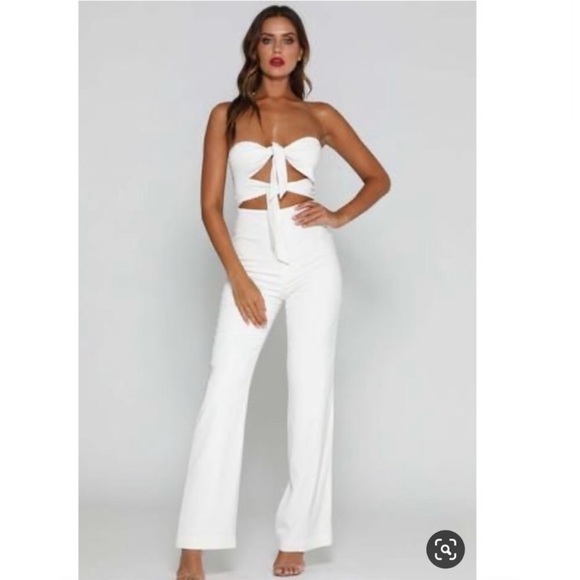 Meshki Nahla Tie Front Strapless Jumpsuit in White Size Medium - Picture 2 of 11